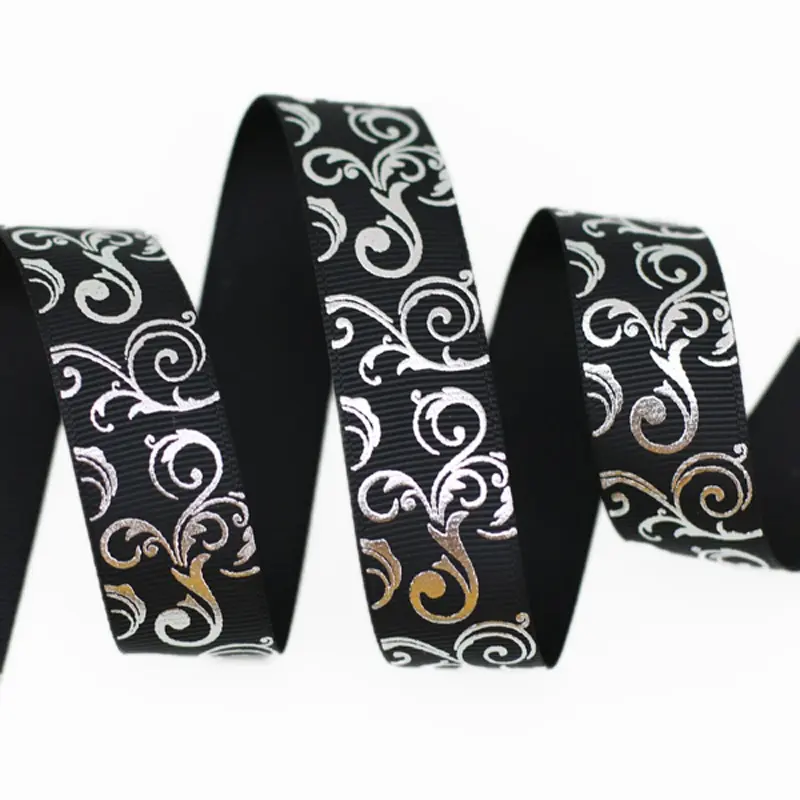 (10 yards/lot) 25mm Silver Hot stamping grosgrain ribbon gift wedding ribbon roll