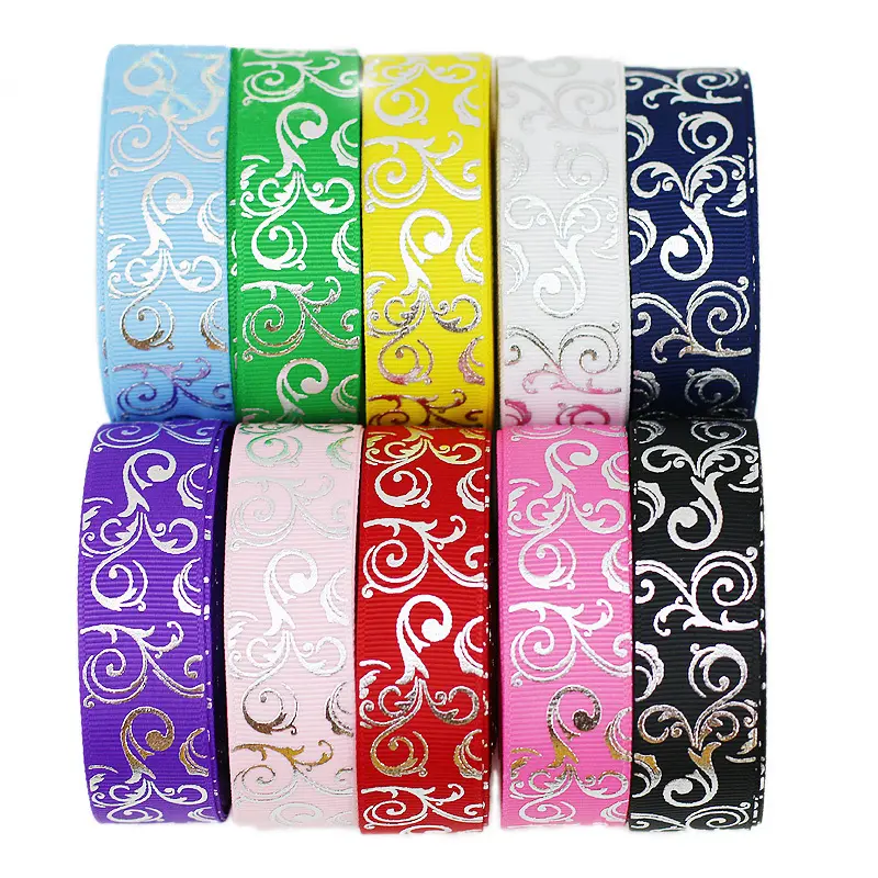(10 yards/lot) 25mm White Silver Hot stamping grosgrain ribbon gift wedding ribbons