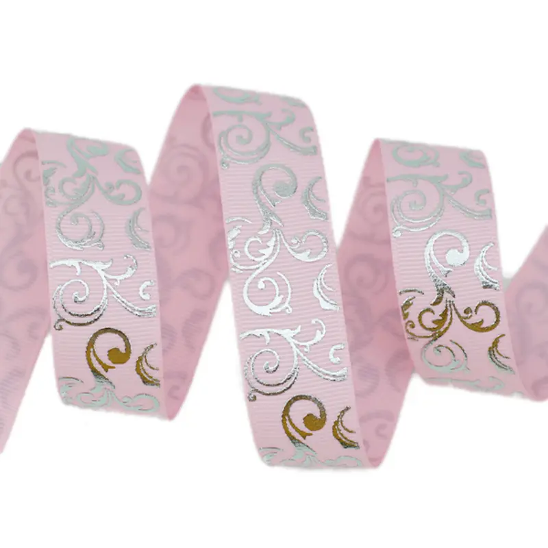 (10 yards/lot) 25mm White Silver Hot stamping grosgrain ribbon gift wedding ribbons