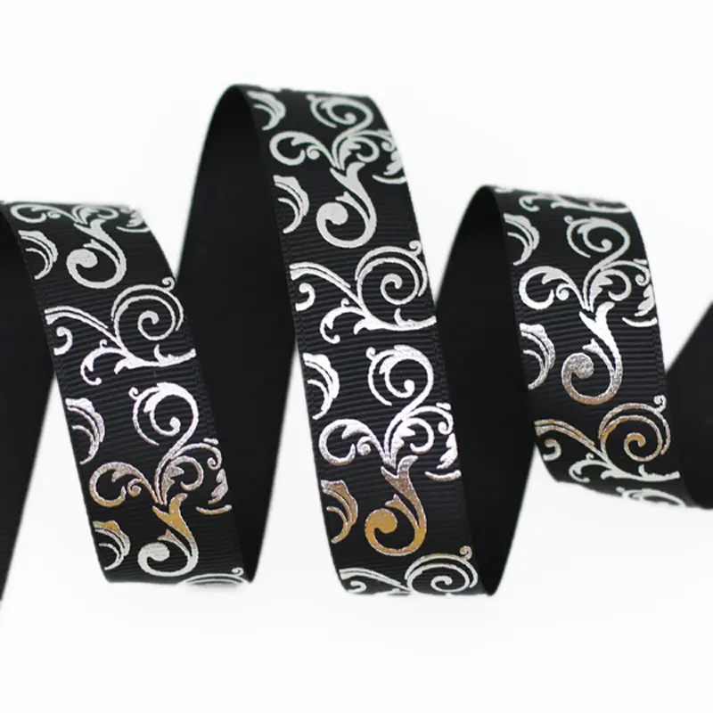 (10 yards/lot) 25mm White Silver Hot stamping grosgrain ribbon gift wedding ribbons