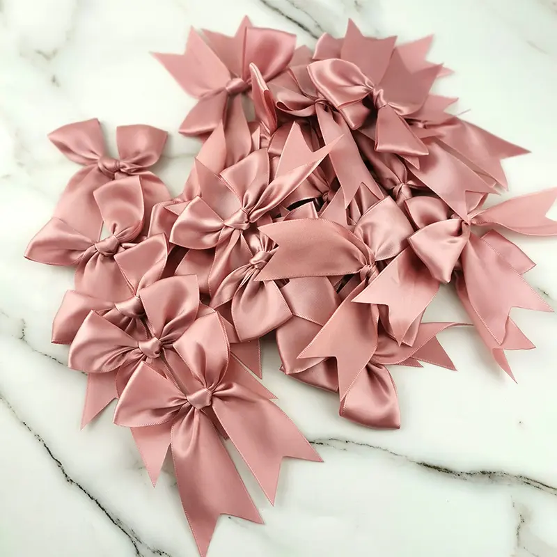 (30 Pcs/pack) 12*7cm Fresh Pink Ribbon Bows Small Size Satin Ribbon Bow Flower Craft Decoration Handwork DIY Party Decoration