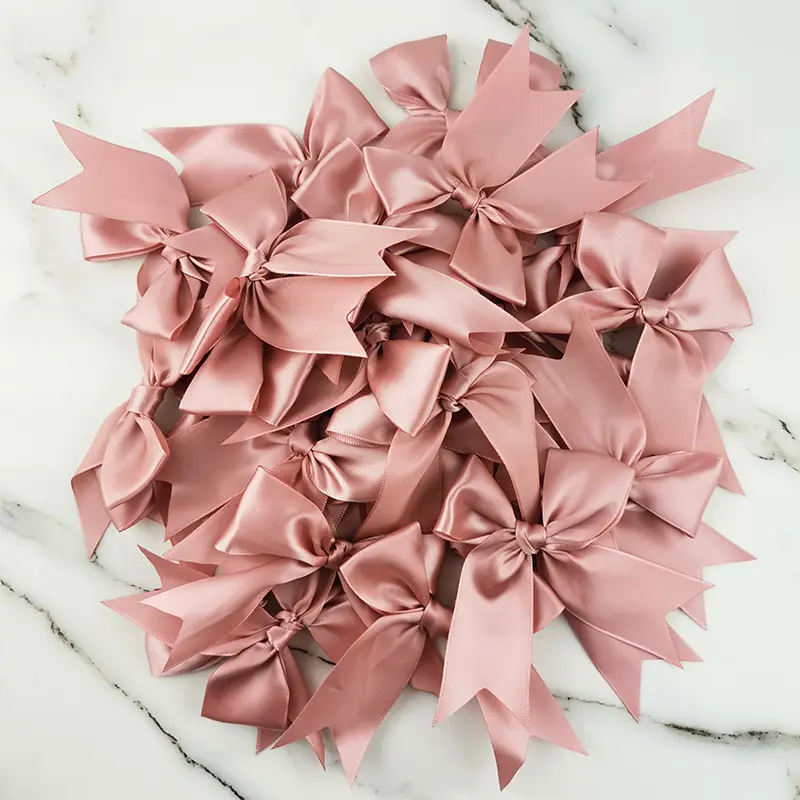 (30 Pcs/pack) 12*7cm Fresh Pink Ribbon Bows Small Size Satin Ribbon Bow Flower Craft Decoration Handwork DIY Party Decoration