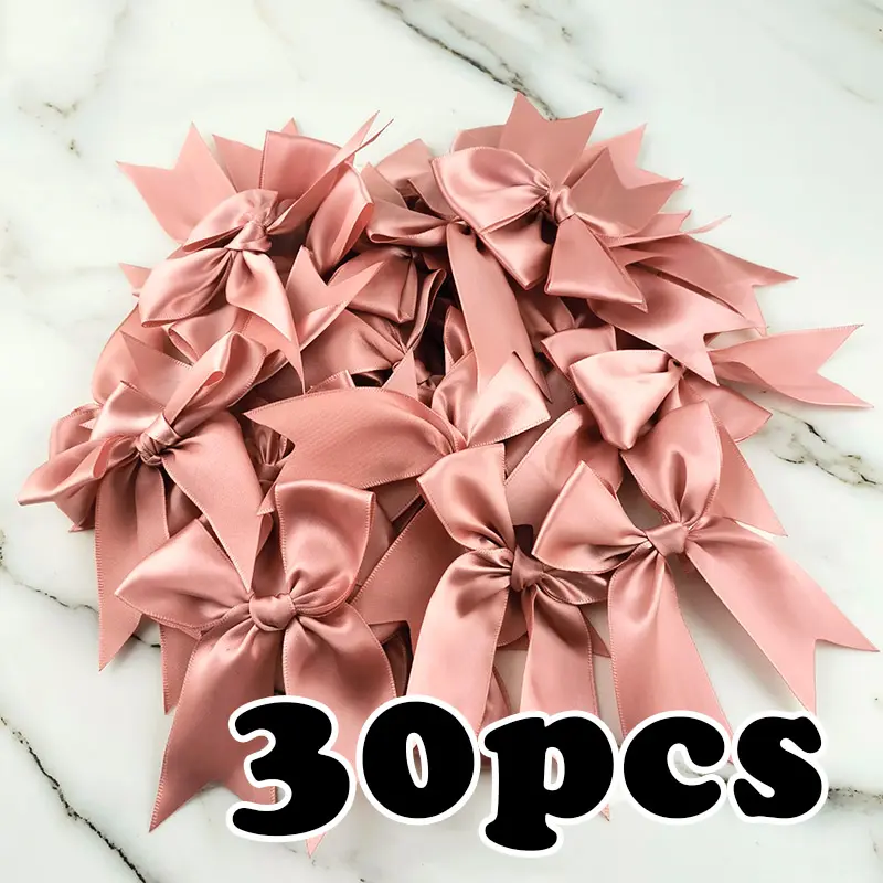 (30 Pcs/pack) 12*7cm Fresh Pink Ribbon Bows Small Size Satin Ribbon Bow Flower Craft Decoration Handwork DIY Party Decoration