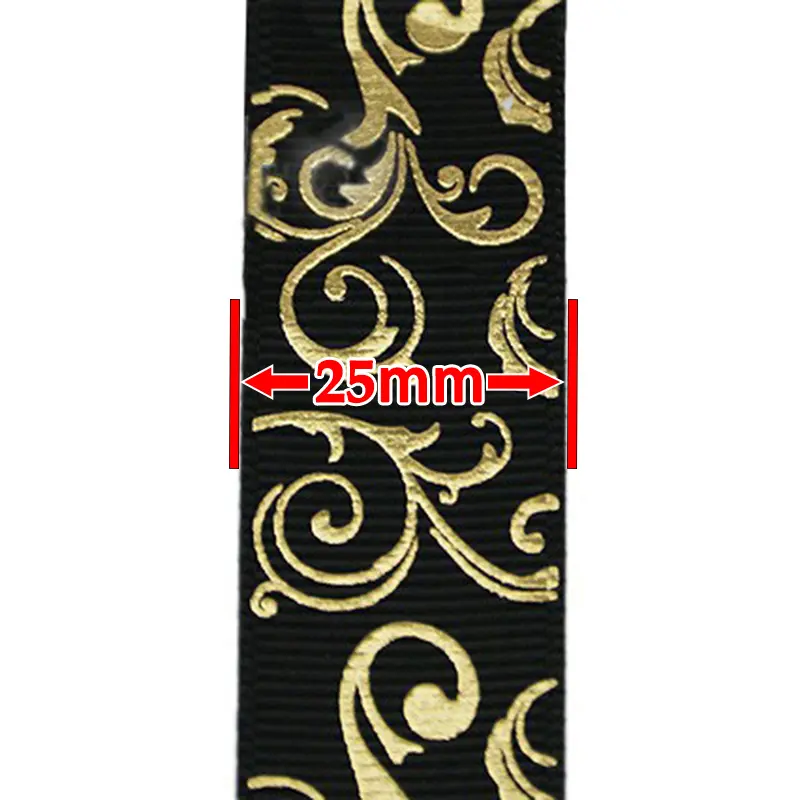 (10 yards/lot)25mm Gold Hot stamping Ribbons Thermal transfer Printed grosgrain Gift packaging Wedding Accessories DIY materials