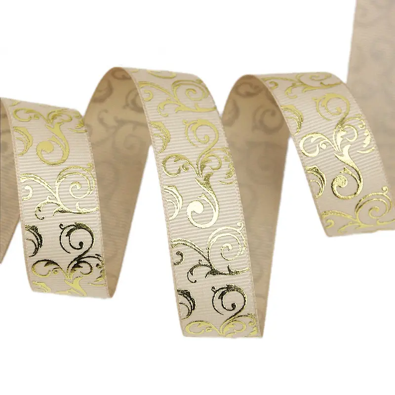 (10 yards/lot)25mm Gold Hot stamping Ribbons Thermal transfer Printed grosgrain Gift packaging Wedding Accessories DIY materials