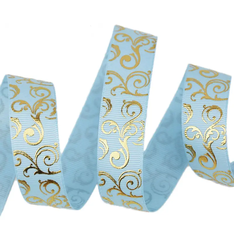 (10 yards/lot)25mm Gold Hot stamping Ribbons Thermal transfer Printed grosgrain Gift packaging Wedding Accessories DIY materials
