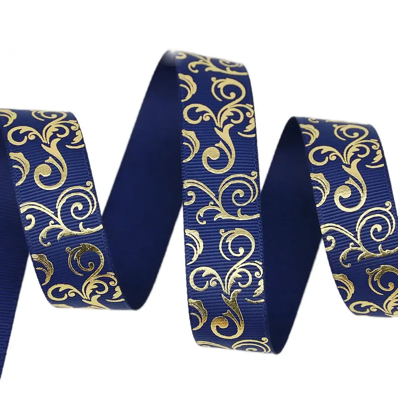 (10 yards/lot)25mm Gold Hot stamping Ribbons Thermal transfer Printed grosgrain Gift packaging Wedding Accessories DIY materials