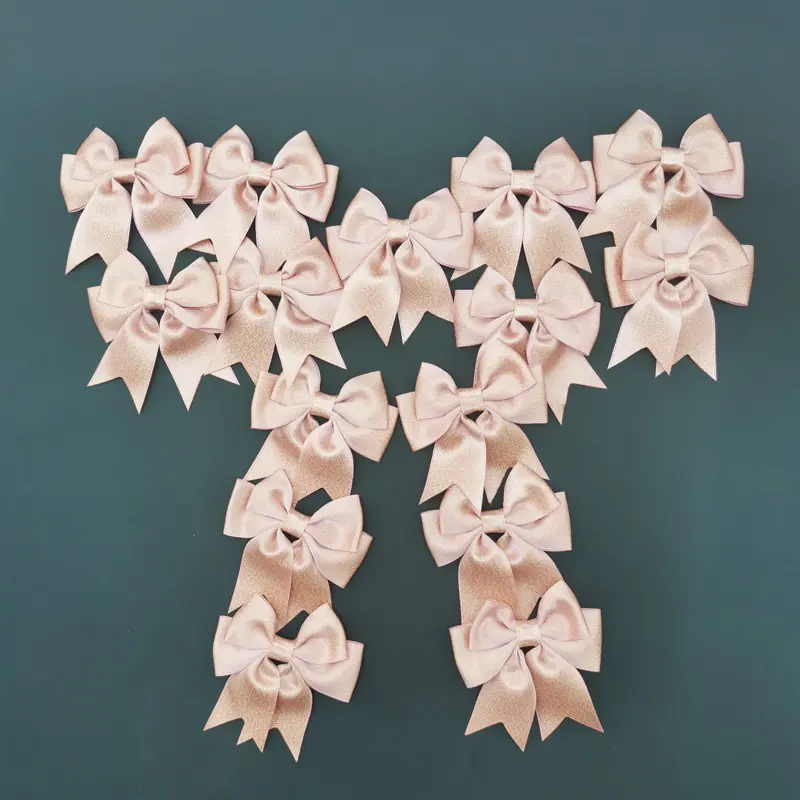 (15pcs/pack) 7cm Pink Gold Dust Ribbon Bow Handmade DIY Crafts Gift Wrapping Decoration Wedding Party Supplies