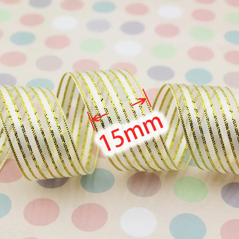 (25yards/roll)15mm White Stripe Organza Gift Packaging Ribbon High Quality Wedding Shiny Ribbons Handmade DIY Ribbon For Crafts
