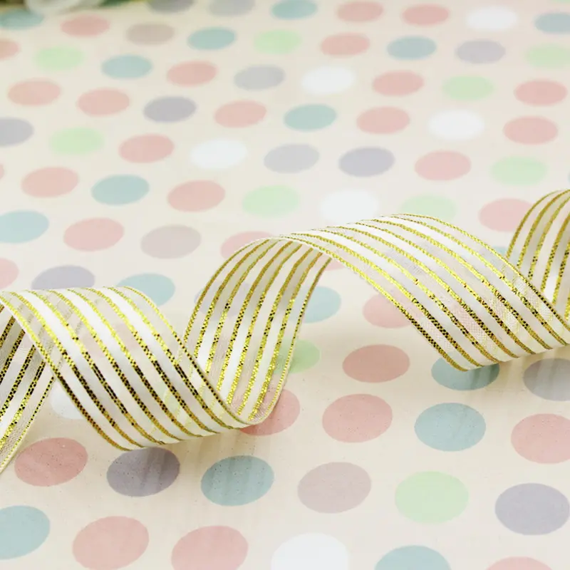 (25yards/roll)15mm White Stripe Organza Gift Packaging Ribbon High Quality Wedding Shiny Ribbons Handmade DIY Ribbon For Crafts