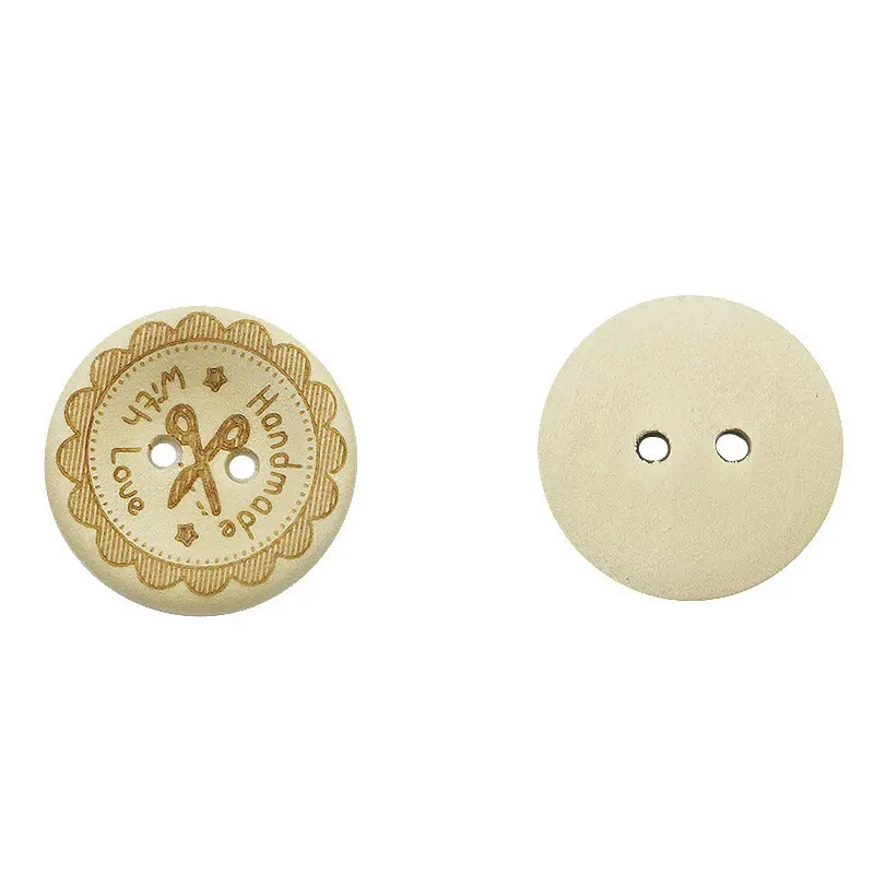(80 Pcs/pack) 20mm Width 2 Holes Round Love wood Solid Color Buttons Handmade DIY Crafts Clothing Decoration Jewelry Buckles