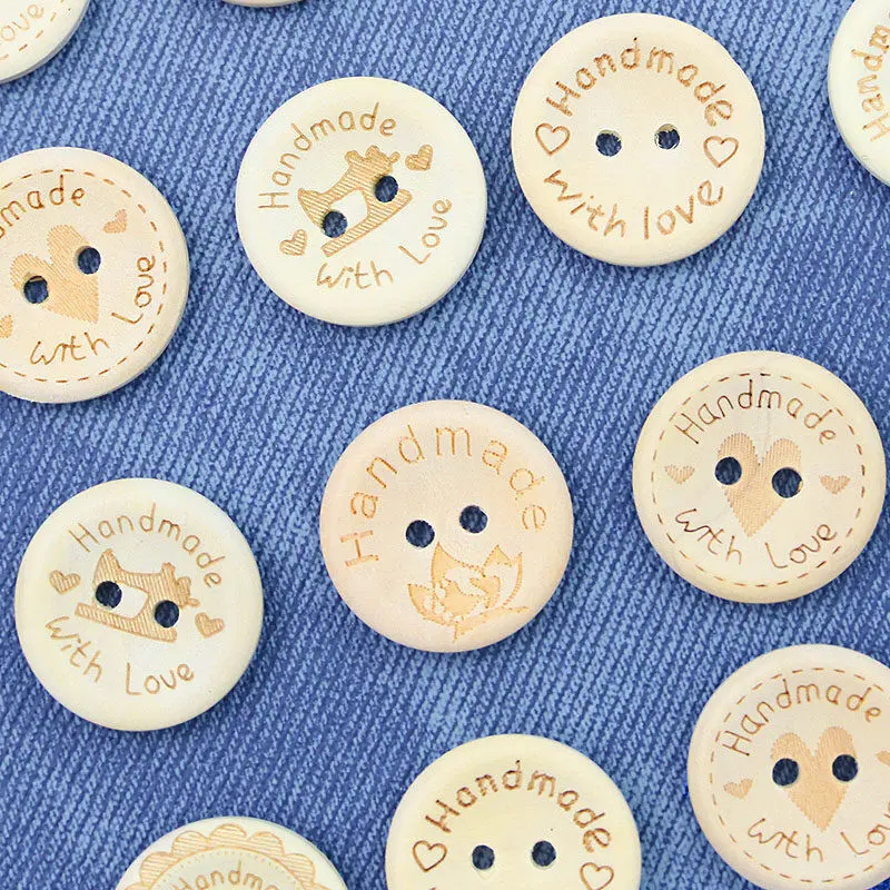 (80 Pcs/pack) 20mm Width 2 Holes Round Love wood Solid Color Buttons Handmade DIY Crafts Clothing Decoration Jewelry Buckles