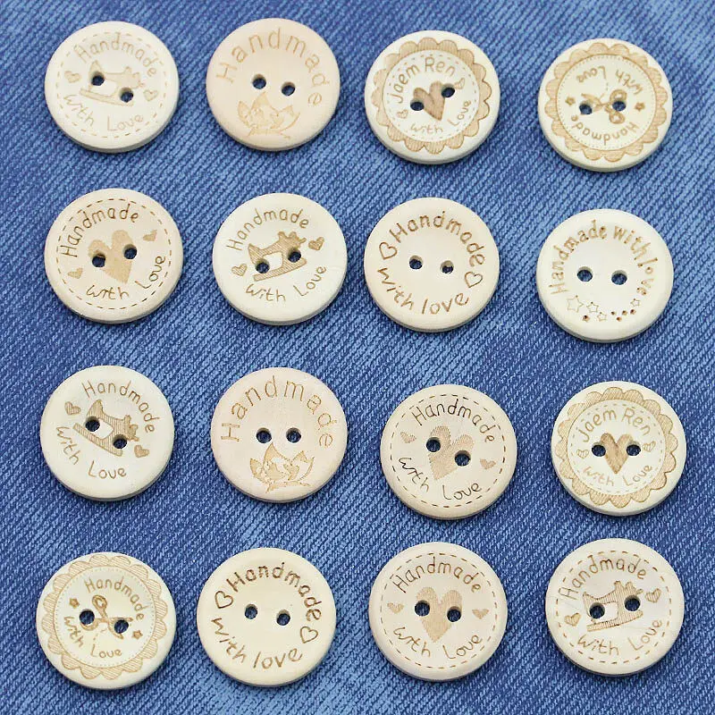 (80 Pcs/pack) 20mm Width 2 Holes Round Love wood Solid Color Buttons Handmade DIY Crafts Clothing Decoration Jewelry Buckles