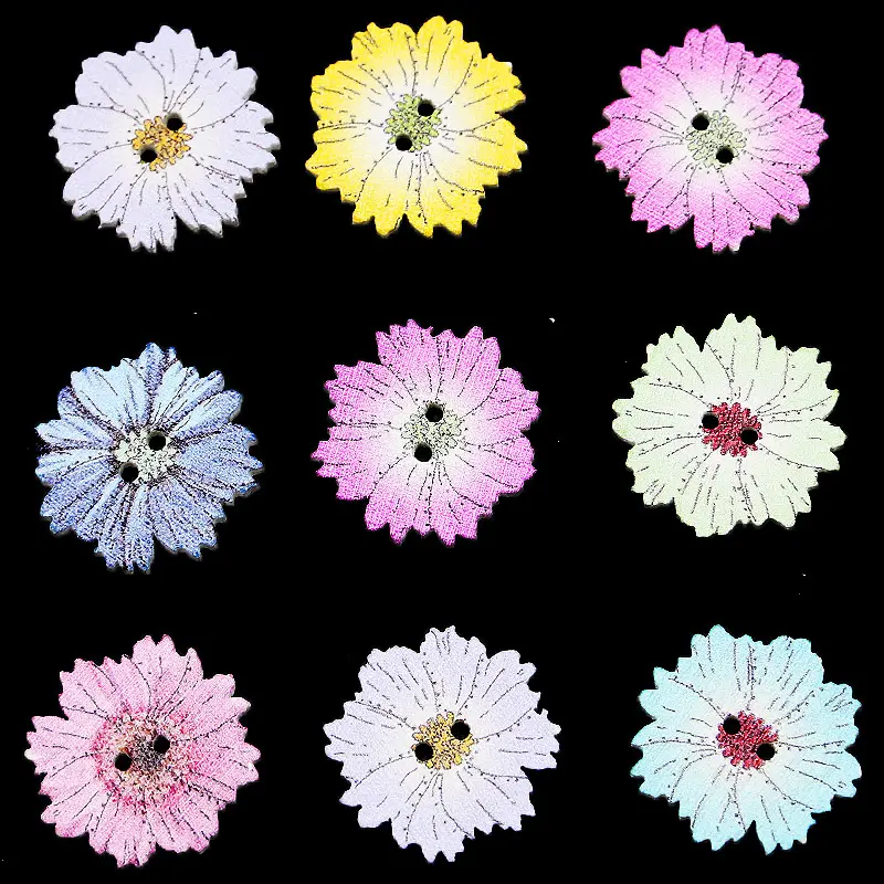 (100pcs/pack) 20mm 2-Hole Wooden Chrysanthemum Ethnic Style Button Home Sewing Accessories Festival Decoration Handmade DIY