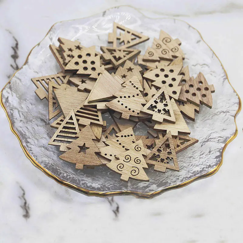 (50 Pieces/pack) 2.5cm Christmas Decoration Creative Cartoon Wooden Piece Retro Handmade DIY Small Gift Material