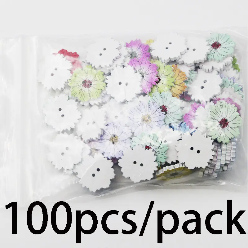 (100pcs/pack) 20mm 2-Hole Wooden Chrysanthemum Ethnic Style Button Home Sewing Accessories Festival Decoration Handmade DIY