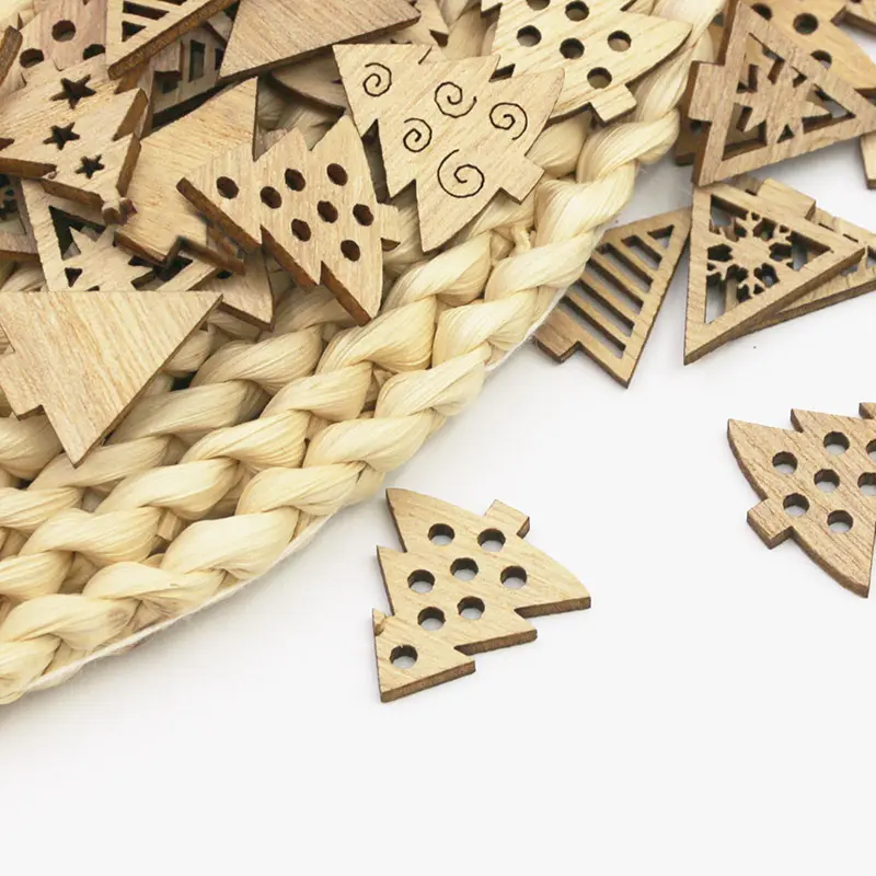 (50 Pieces/pack) 2.5cm Christmas Decoration Creative Cartoon Wooden Piece Retro Handmade DIY Small Gift Material