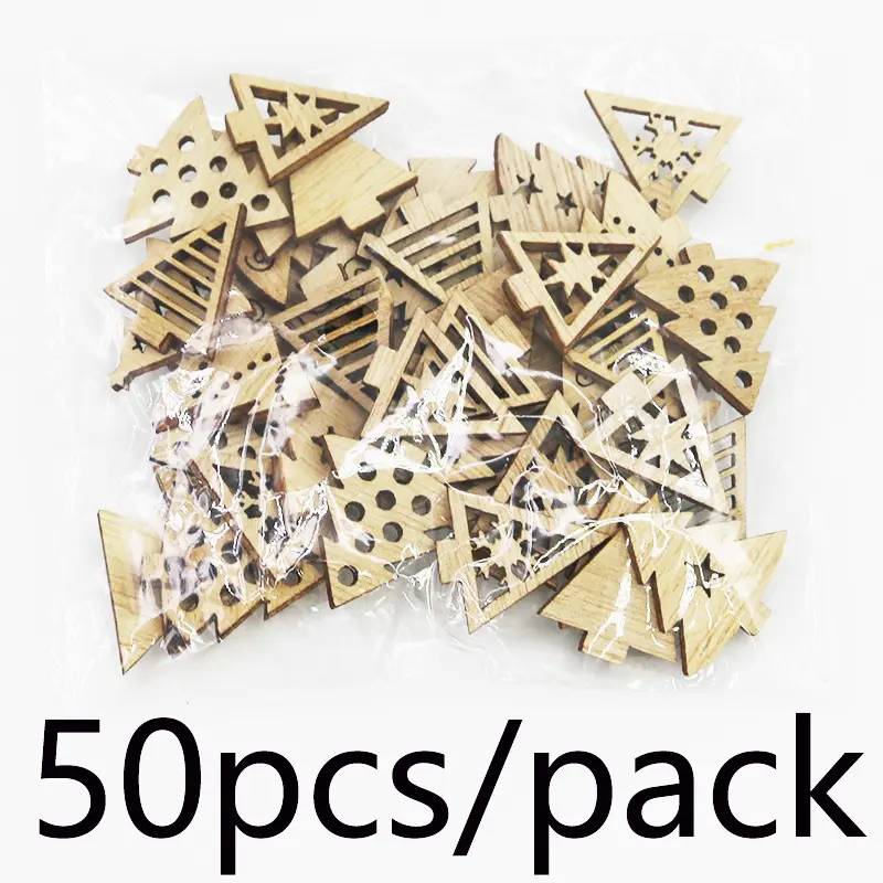 (50 Pieces/pack) 2.5cm Christmas Decoration Creative Cartoon Wooden Piece Retro Handmade DIY Small Gift Material