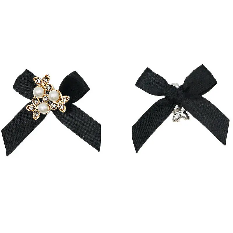 (15pcs/pack) 3*4.5cm Alloy Inlaid Rhinestone Imitation Pearl Ribbon Bow DIY Hair Clip Brooch Children's Handmade Toy Accessories