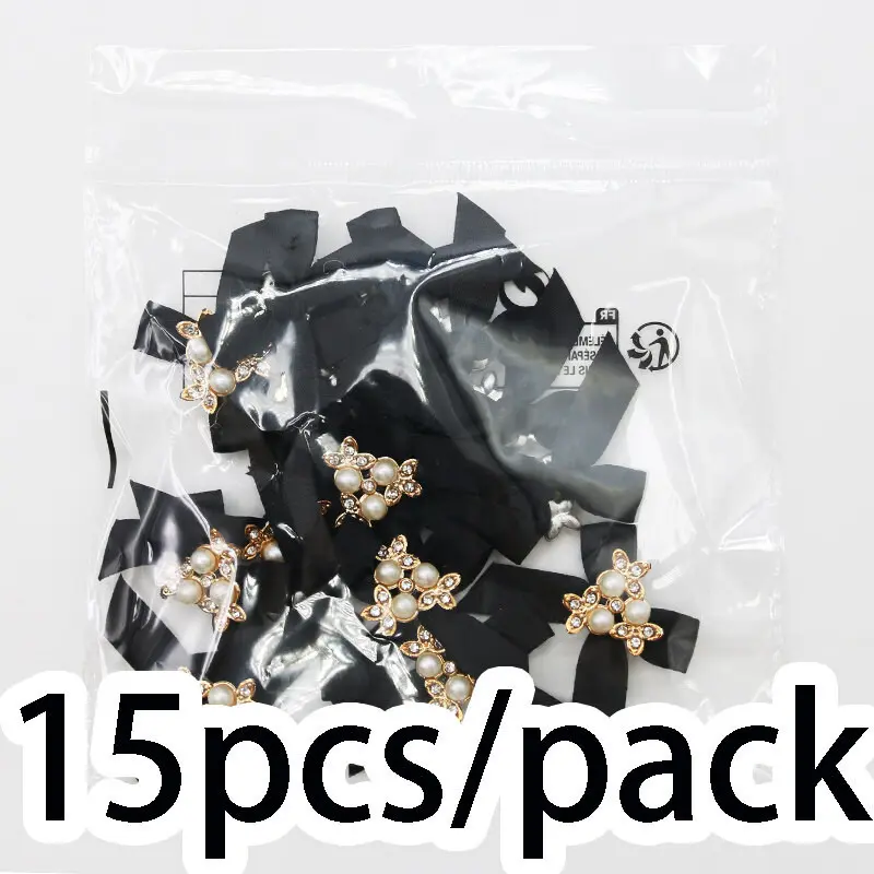 (15pcs/pack) 3*4.5cm Alloy Inlaid Rhinestone Imitation Pearl Ribbon Bow DIY Hair Clip Brooch Children's Handmade Toy Accessories