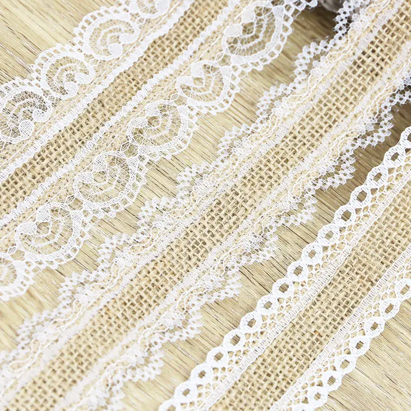 (2 Meters/roll) 38mm-58mm Linen Lace Lace White Border Wedding Decoration Home Hair Accessories Bow Tablecloth Curtains DIY