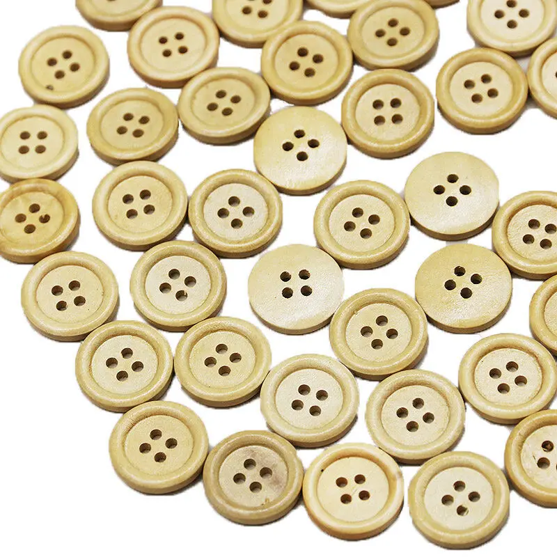 (50pcs/pack)20mm High Quality Organic 4-Holes Round Wood Buttons Eco-Friendly Custom Made Garment Decoration DIY