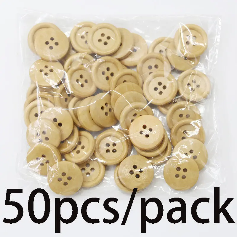 (50pcs/pack)20mm High Quality Organic 4-Holes Round Wood Buttons Eco-Friendly Custom Made Garment Decoration DIY