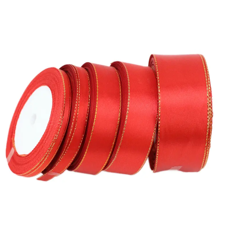 (25 yards/roll) red gold Edge Satin Ribbon Wholesale Gift Christmas ribbons (6/10/20/25/40mm)