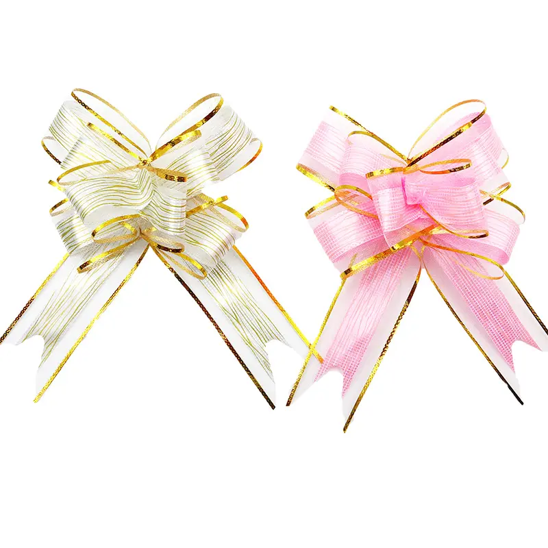 (10pcs/pack)22*26cm Golden Border Snow Gauze Bow Hand Drawn Flower Festival Party Home Ribbon Gifts Packaging Materials DIY