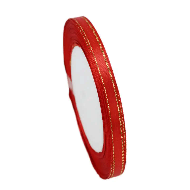 (25 yards/roll) red gold Edge Satin Ribbon Wholesale Gift Christmas ribbons (6/10/20/25/40mm)