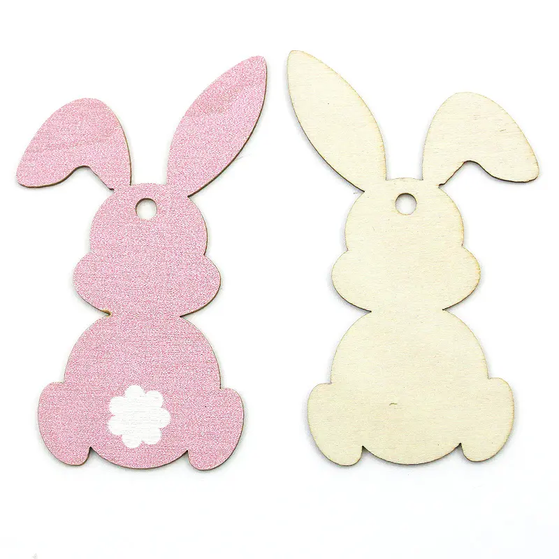 (12 pcs/pack) 41-80mm Easter bunny wooden pendant creative home design banner hanging piece wall sticker celebrating Easter