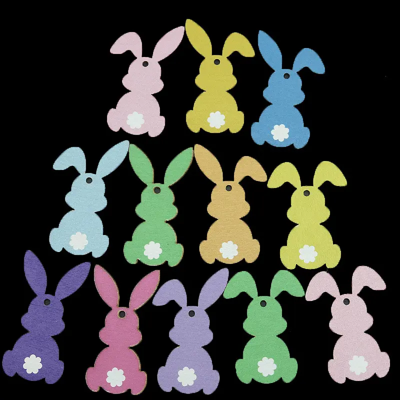 (12 pcs/pack) 41-80mm Easter bunny wooden pendant creative home design banner hanging piece wall sticker celebrating Easter