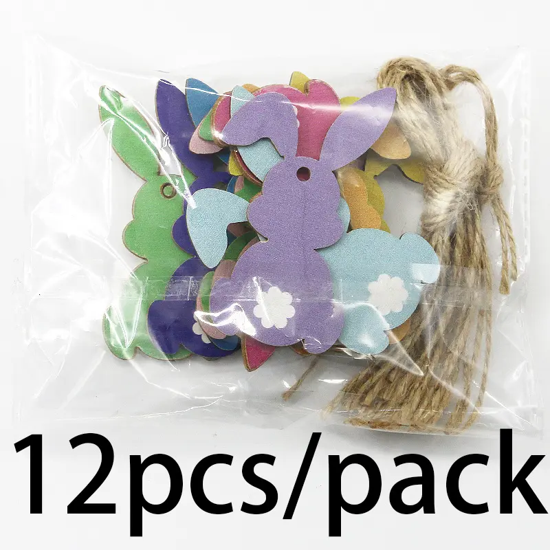 (12 pcs/pack) 41-80mm Easter bunny wooden pendant creative home design banner hanging piece wall sticker celebrating Easter