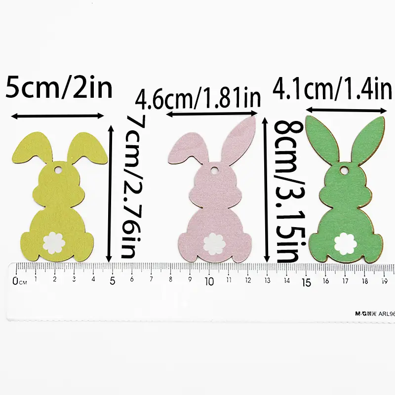 (12 pcs/pack) 41-80mm Easter bunny wooden pendant creative home design banner hanging piece wall sticker celebrating Easter