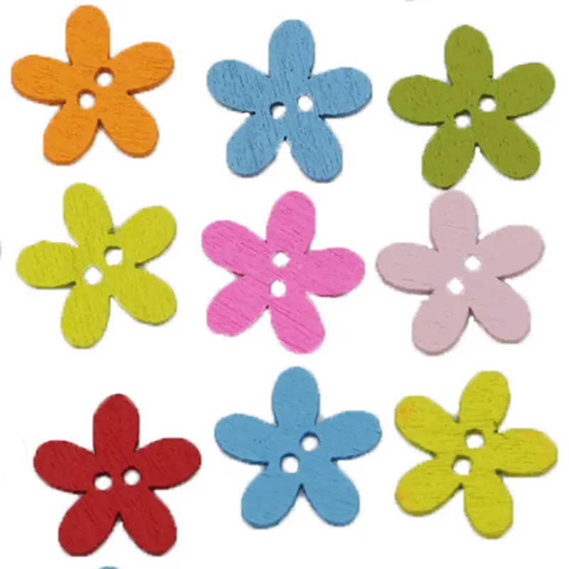 (100pcs/pack) 15mm Colorful Cartoon Wooden Buttons Dotted Design for Craft Round Sewing Scrapbook Home Decoration DIY