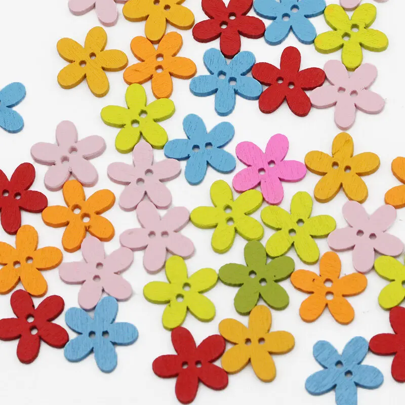 (100pcs/pack) 15mm Colorful Cartoon Wooden Buttons Dotted Design for Craft Round Sewing Scrapbook Home Decoration DIY