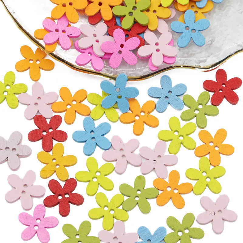 (100pcs/pack) 15mm Colorful Cartoon Wooden Buttons Dotted Design for Craft Round Sewing Scrapbook Home Decoration DIY