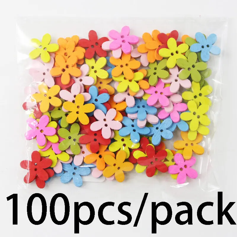 (100pcs/pack) 15mm Colorful Cartoon Wooden Buttons Dotted Design for Craft Round Sewing Scrapbook Home Decoration DIY