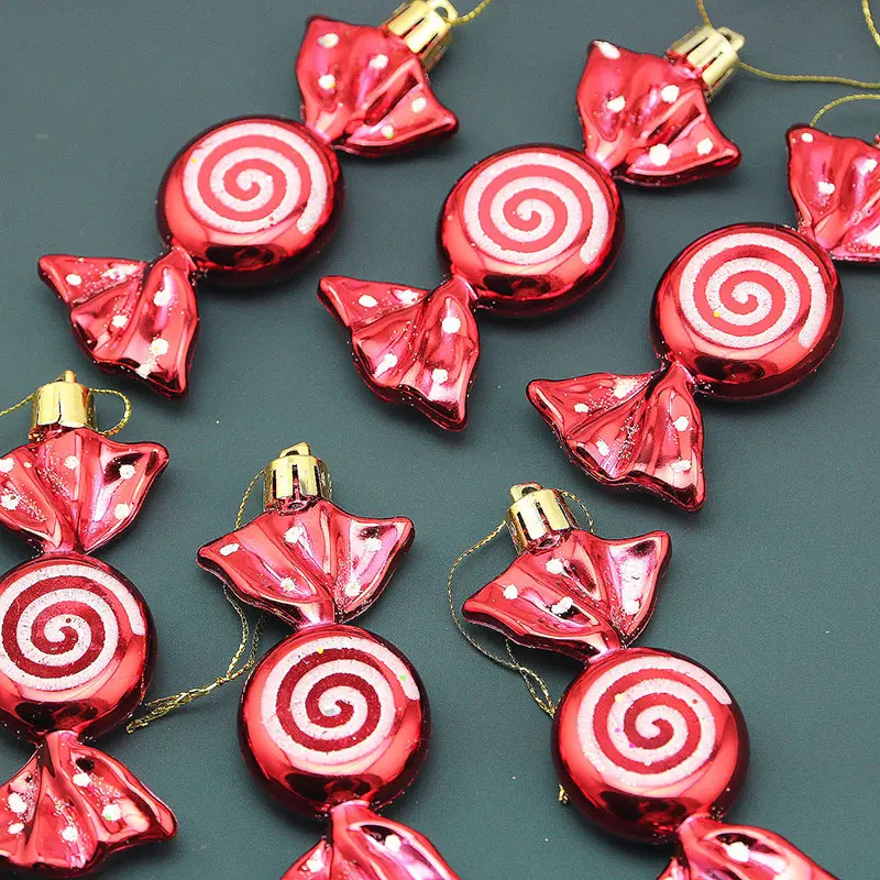 (6Pcs/pack))9.5cm Christmas Candy Pendant Flat Sugar Pendant Xmas Tree Decoration New Year Children's Gift Home 2024 Navidad DIY