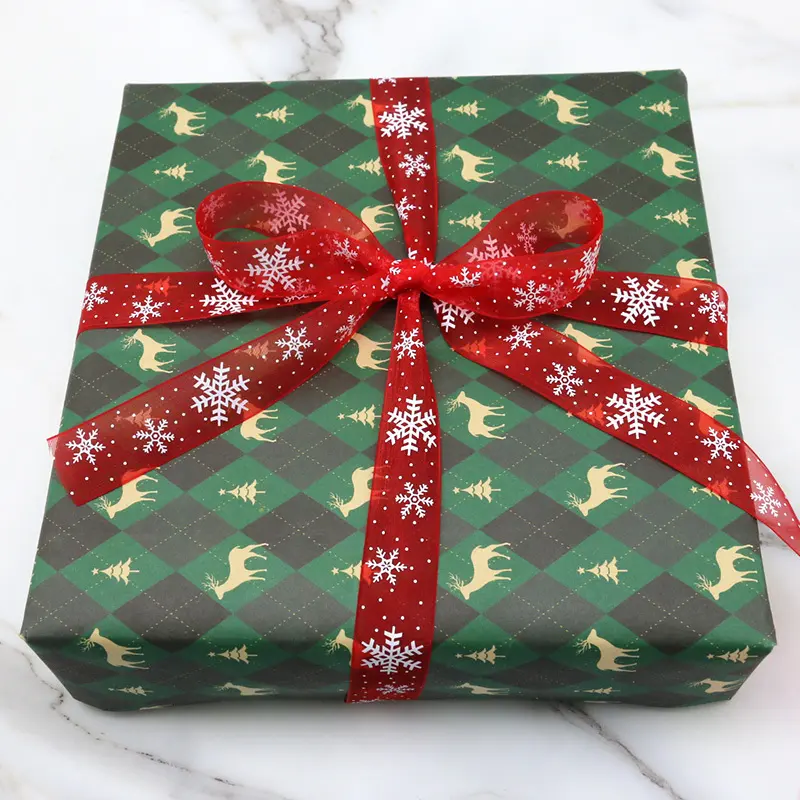 (10 Meters/roll)25mm Width Red Organza Christmas Handmade Ribbon Gift Packaging White Snowflake Decorative Lace Home Holiday