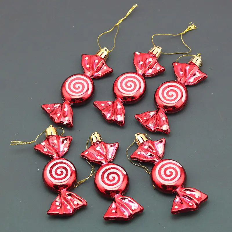 (6Pcs/pack))9.5cm Christmas Candy Pendant Flat Sugar Pendant Xmas Tree Decoration New Year Children's Gift Home 2024 Navidad DIY