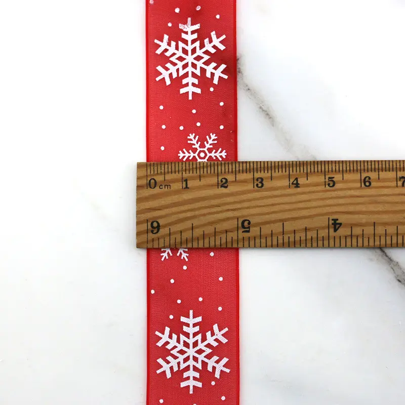 (10 Meters/roll)25mm Width Red Organza Christmas Handmade Ribbon Gift Packaging White Snowflake Decorative Lace Home Holiday