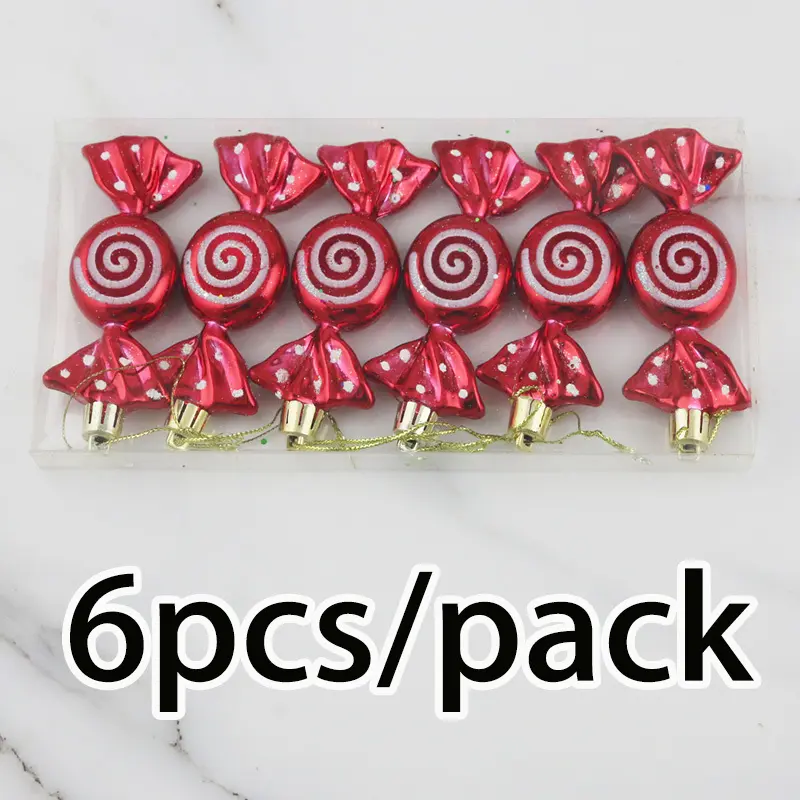 (6Pcs/pack))9.5cm Christmas Candy Pendant Flat Sugar Pendant Xmas Tree Decoration New Year Children's Gift Home 2024 Navidad DIY