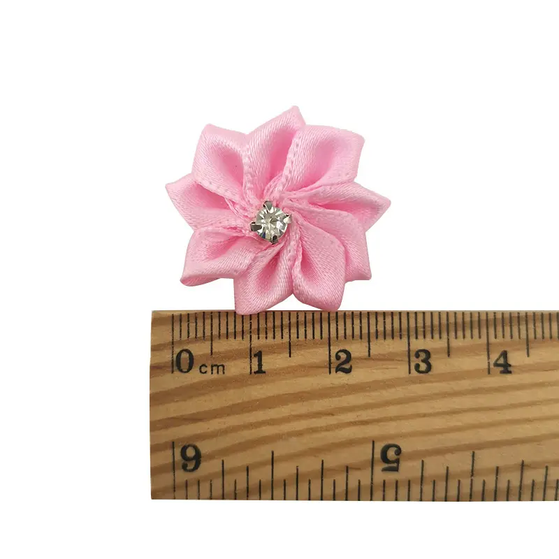 (50pcs/pack) 25mm Colorful Inlaid Rhinestones Small Flower Mini Handmade DIY Satin Ribbon Flowers Scrapbooking Decoration
