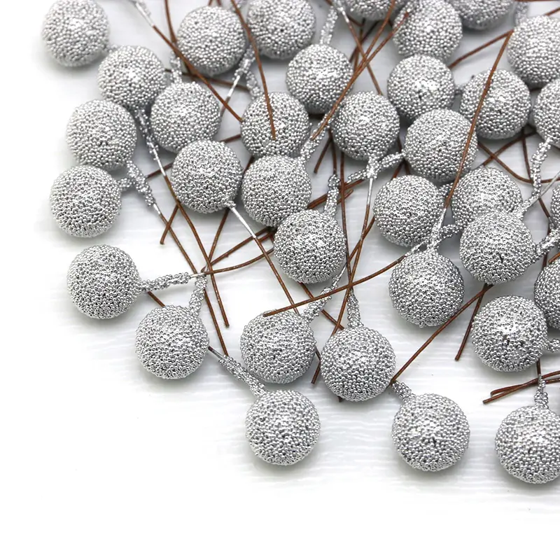 (100 Pcs/pack)6cm Christmas Tree Berry Decoration Simulation Bayberry Gold Silvery Berry Bouquet False Plant Wreath Decoration