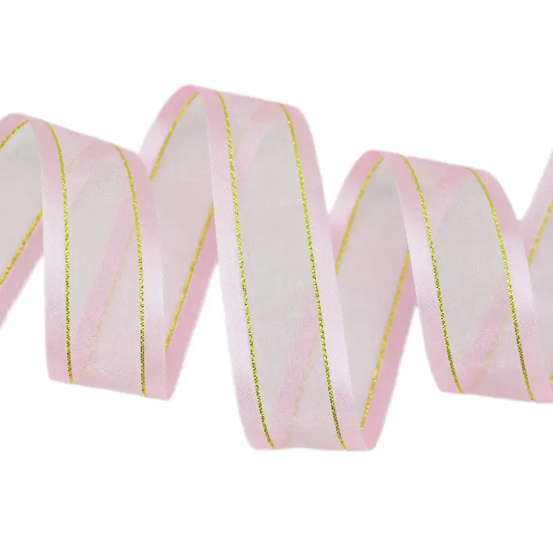 (10Yards/lot)  25mm White broadside gold edge organza ribbon wholesale gift wrapping decoration ribbons lace fabric wholesale