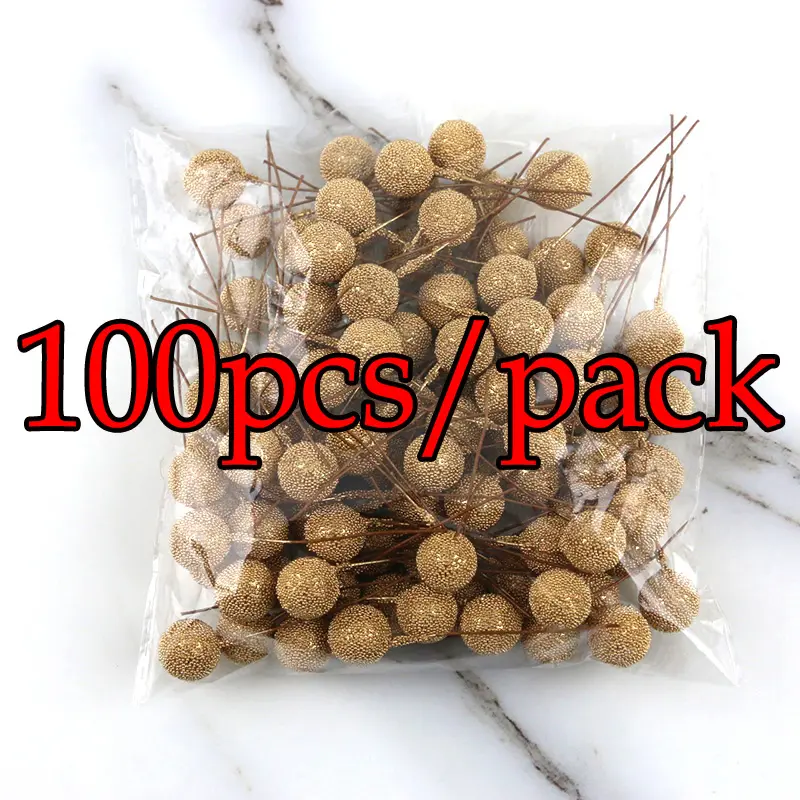 (100 Pcs/pack)6cm Christmas Tree Berry Decoration Simulation Bayberry Gold Silvery Berry Bouquet False Plant Wreath Decoration