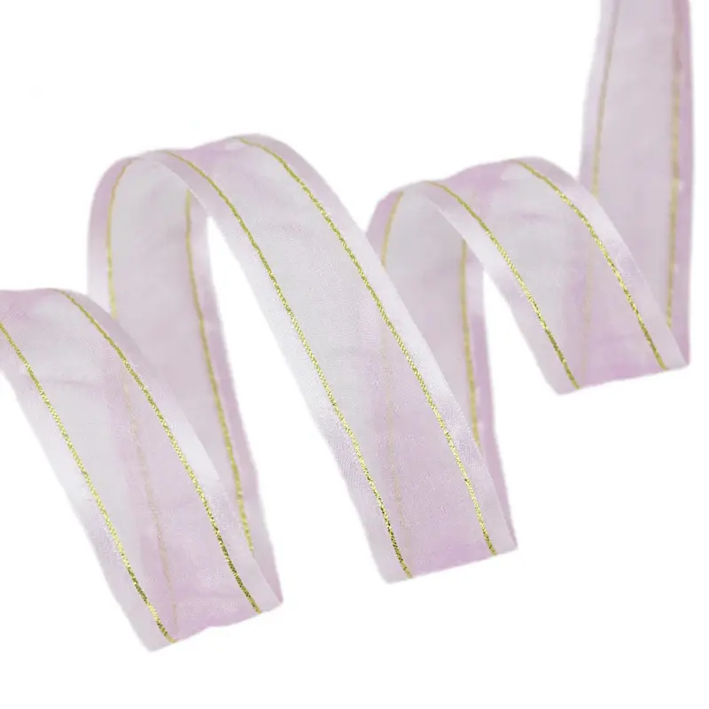 (10Yards/lot)  25mm White broadside gold edge organza ribbon wholesale gift wrapping decoration ribbons lace fabric wholesale
