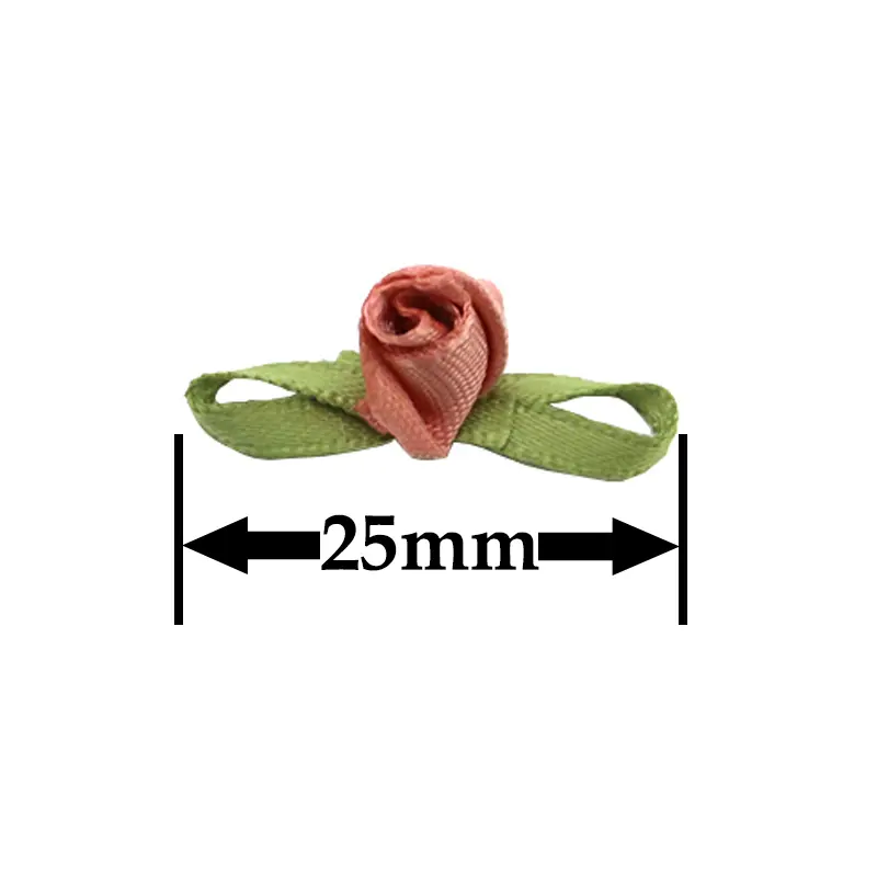 (100pcs) 25mm Green Leaf Flower Bud Satin Bows Mini Rose Home Wedding Party Ribbon Clothing Decoration Clip DIY Craft Supplies