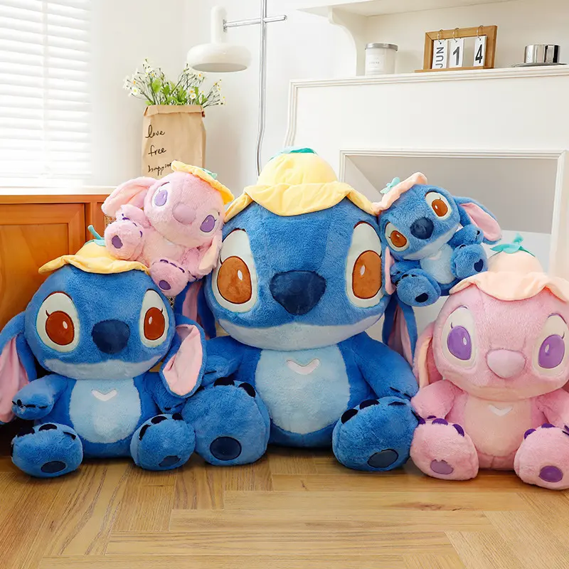 Explosions Star Baby 30Cm Plush Toy Doll Disney Stitch Yellow Lotus Leaf Hat Anqi Pink Lotus Leaf Hat Doll Trend Pillow Gift